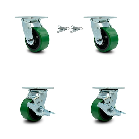 Service Caster 4 Inch Green Poly on Steel Caster Set with Roller Bearings 2 Swivel Lock 2 Brake SCC-30CS420-PUR-GB-BSL-2-TLB-2